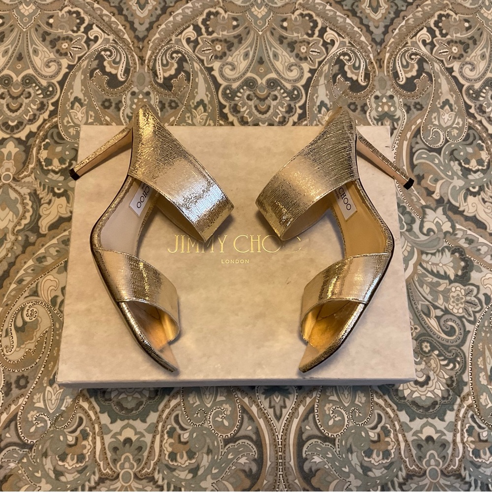 Mint Jimmy Choo Hira 85 Light Gold High Heel Sz 39 US 9 Worn 1x